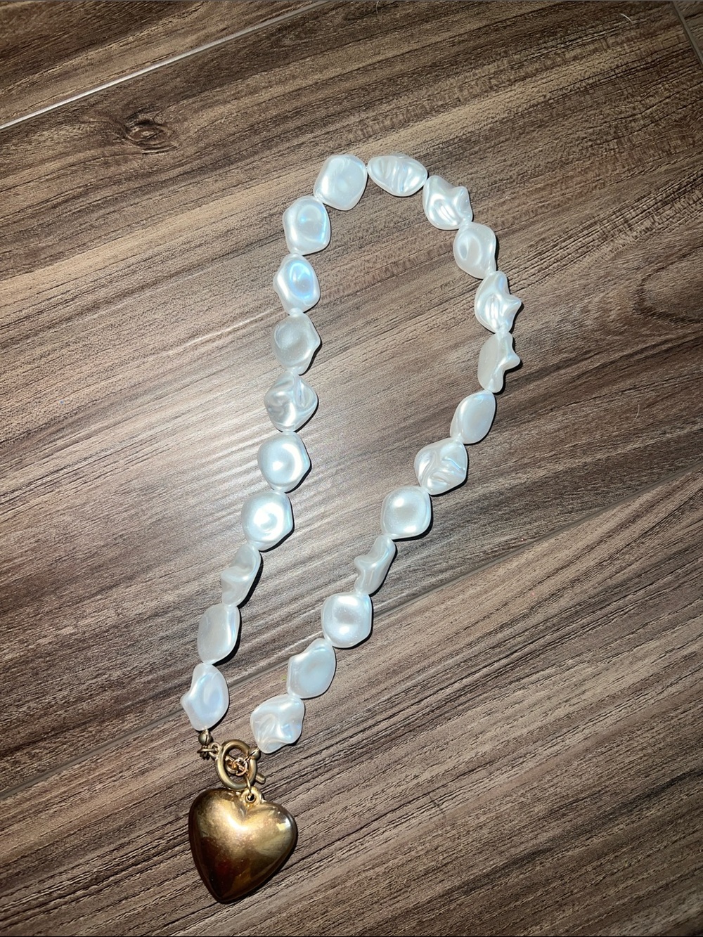White Baroque Pearl Necklace with Gold Heart Pendant